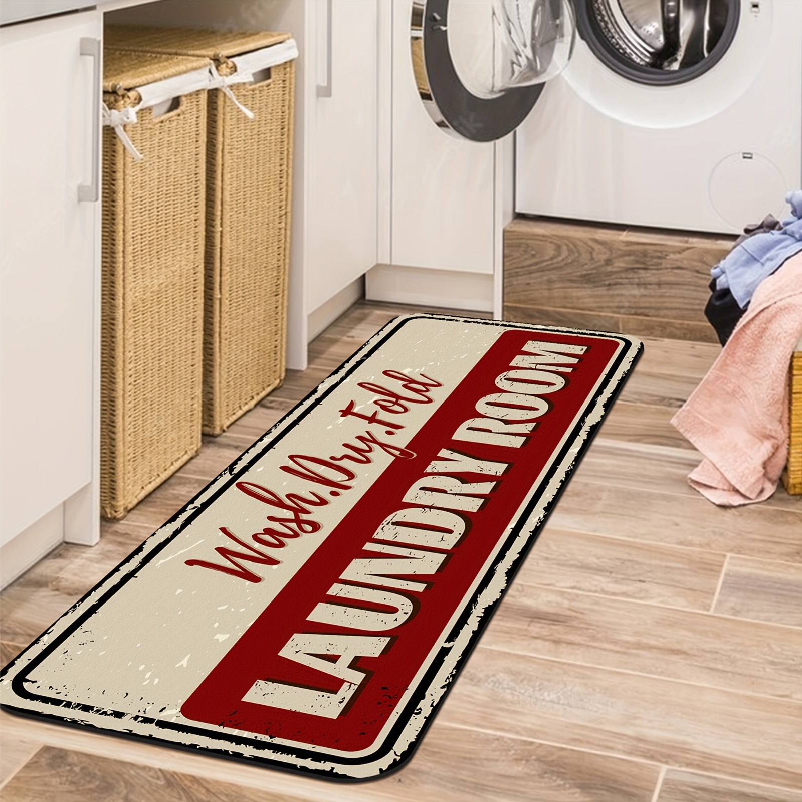 Laundry Room Rug Non-slip Flannel Floor Mat for Washroom Mudroom