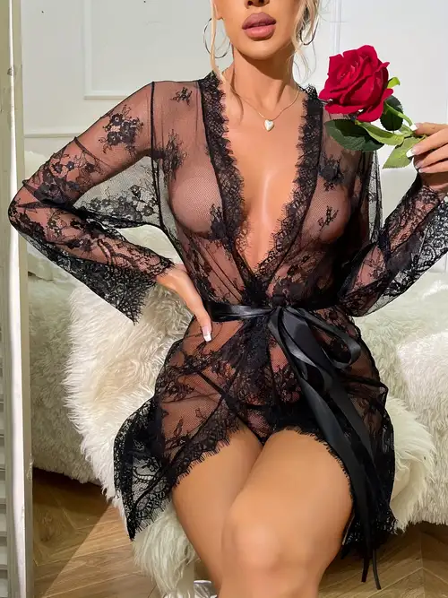 Women's Sexy Adult Floral Lace Lingerie Set Ruffle V neck - Temu Mexico