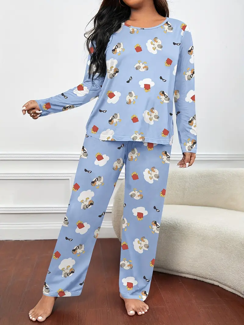 Plus Size Cute Pajamas Set Women's Plus French Fries Funny - Temu Canada