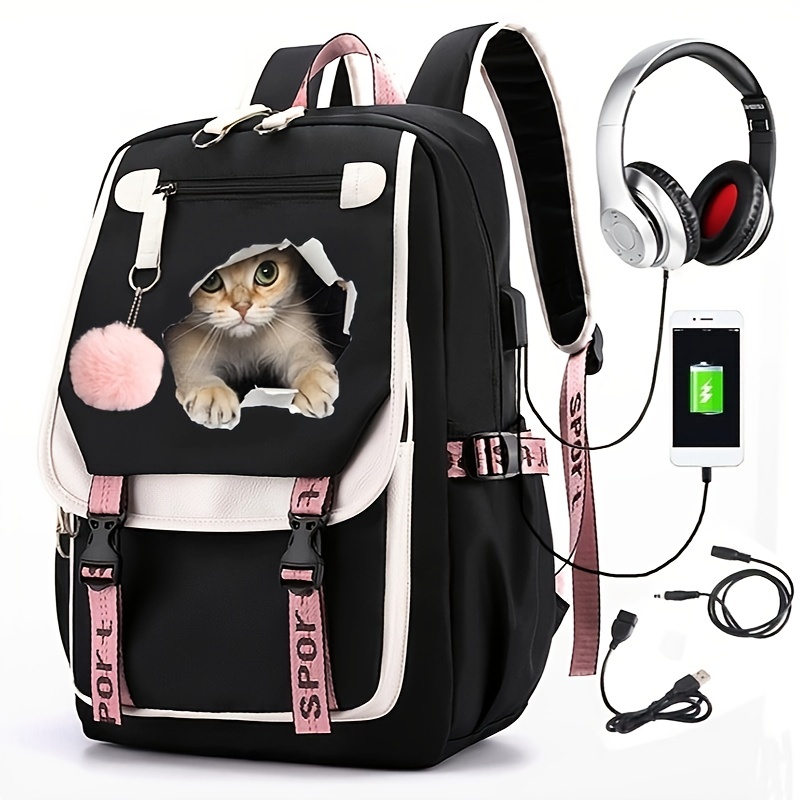 Cute Cat Glitter School Backpack, Girls Book Bag Large Capacity Bag For  Girls - Temu