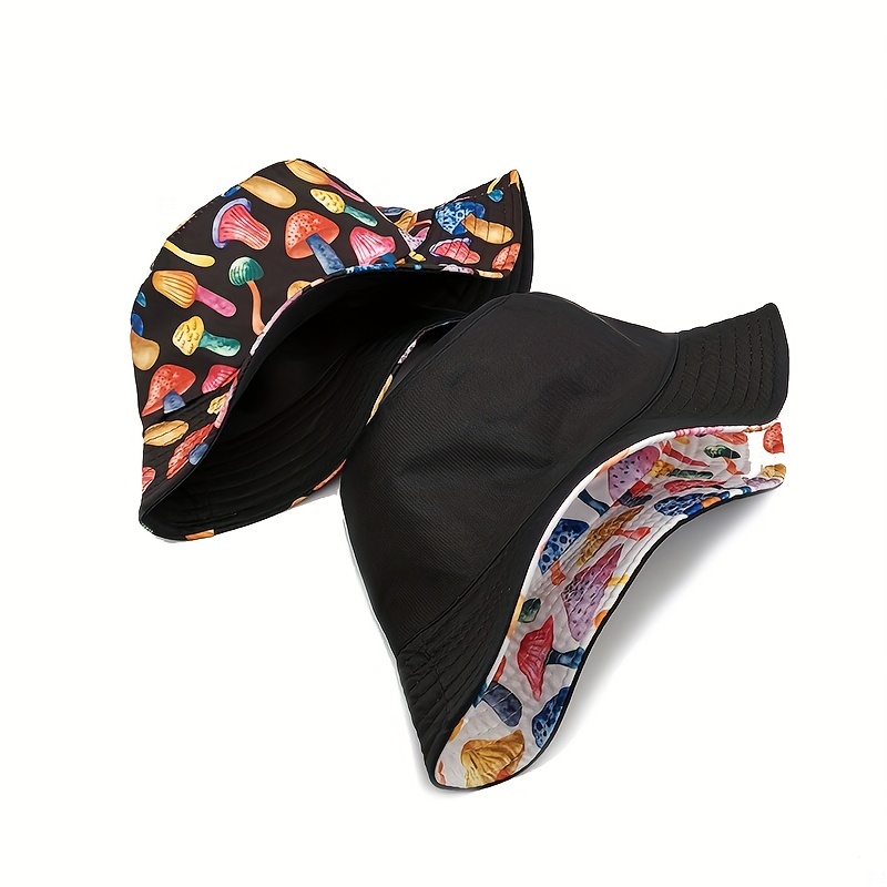 Reversible Mushroom Print Bucket Hat Hip Hop Fisherman Cap
