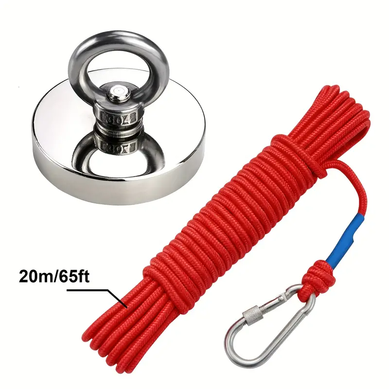 1pc Strong Neodymium Fishing Magnets Kit, 165Lbs (75KG) Pulling Force Rare  Earth Magnet With 20m (65 Foot) Carabiner Braid Rope For Retrieving In Rive