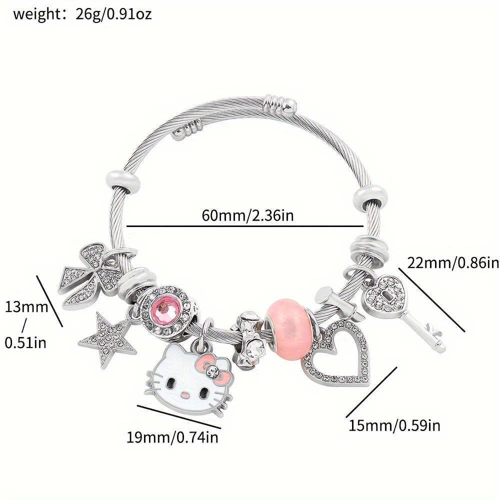 1pc Sanrio Y2K Hello Kitty Bracelet Kawaii Anime Jewelry Crystal Beads  Sweet Accessories Cute Gift