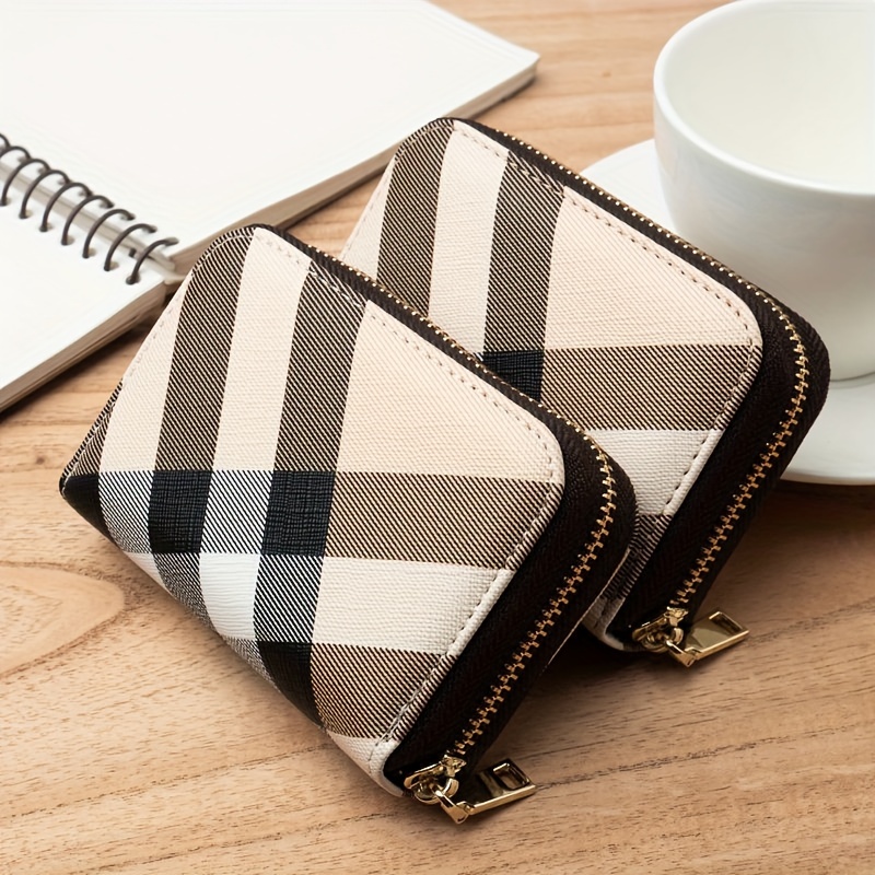 Plaid Pattern Credit Card Holder Stylish Zipper Around Coin Purse Faux  Leather Short Wallet - Bags & Luggage - Temu