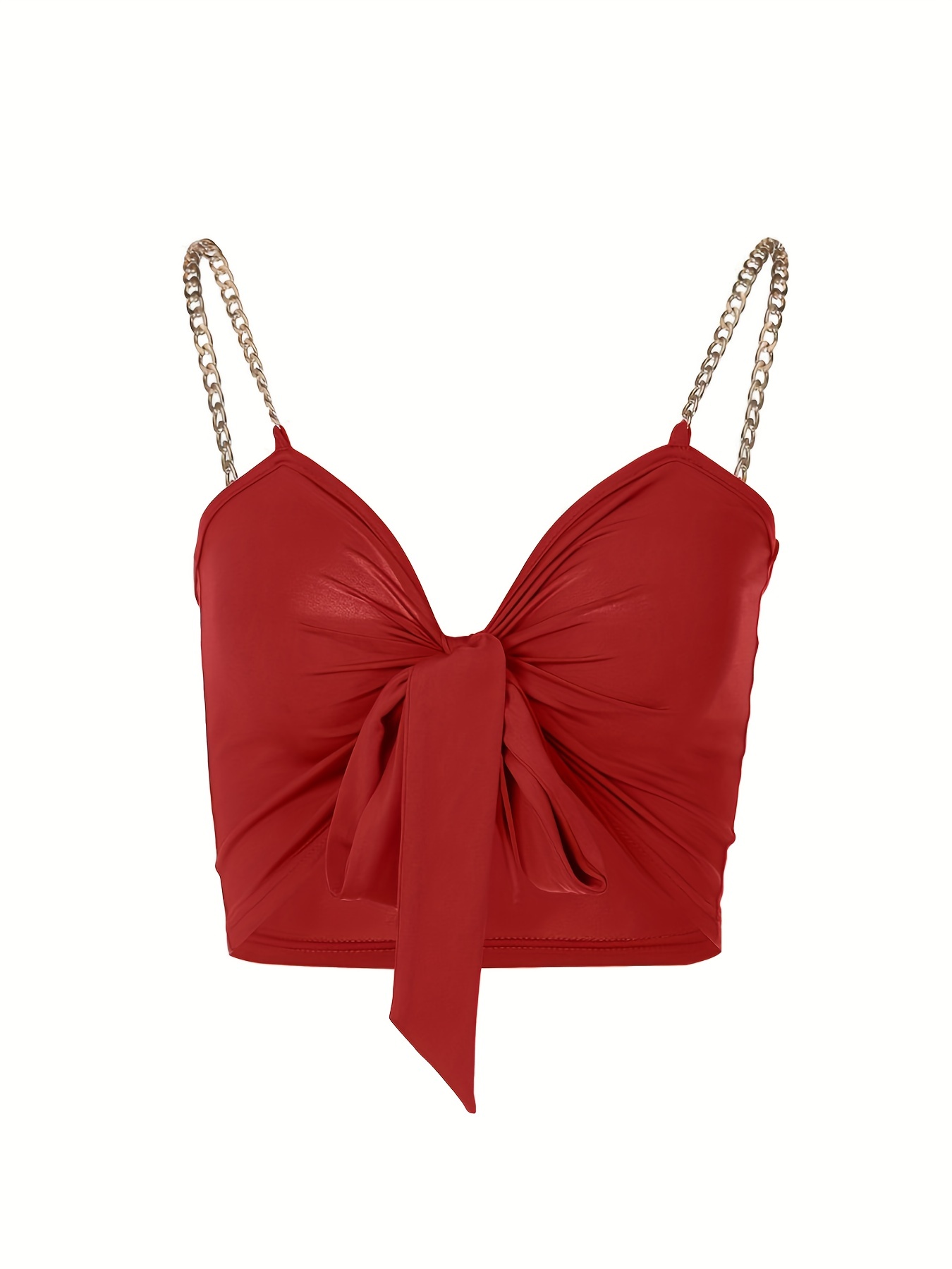 Chain Strap Crop Cami Top Backless Tie Front Spaghetti Strap