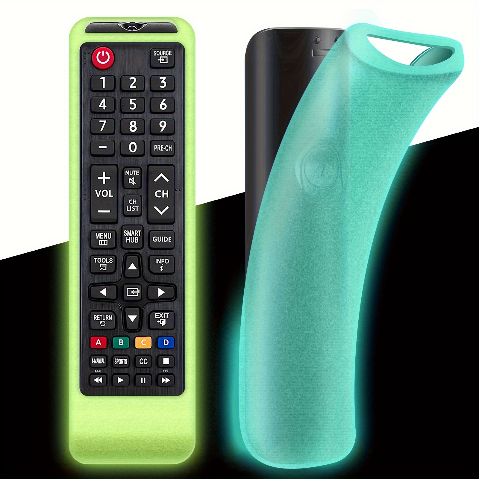  Paquete de 3 fundas para control remoto que brillan en la  oscuridad, compatibles con el mando a distancia Samsung Smart TV serie  BN59, protector de silicona a prueba de golpes, antideslizante