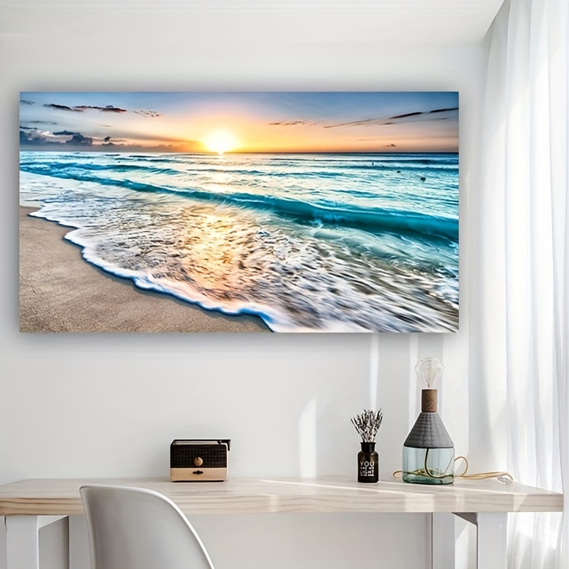 Frameless Beach Sunset Wall Art Posters Large Landscape Canvas ...