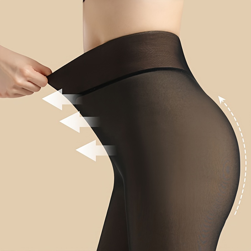 Fleece Lined Pantyhose Warm Comfy Transparent Legging - Temu