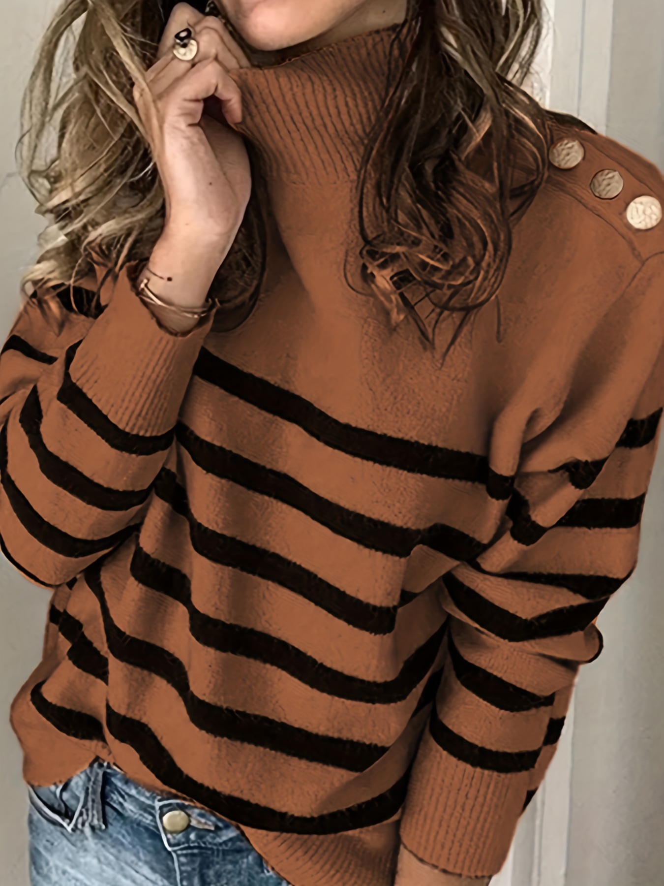 Tan and clearance black striped turtleneck