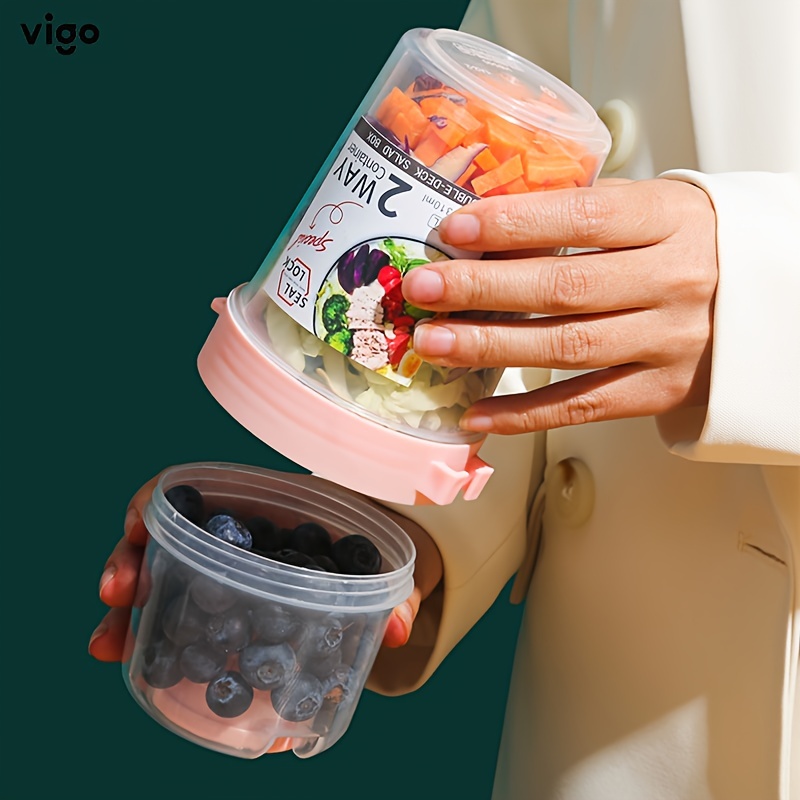 HXAZGSJA Parfait Cups with Lids Vegetable Fruit Salad Cups with Spoon and  Salad Dressing Holder 400ml Large Capacity Portable Overnight Oats  Container(Orange Red) 