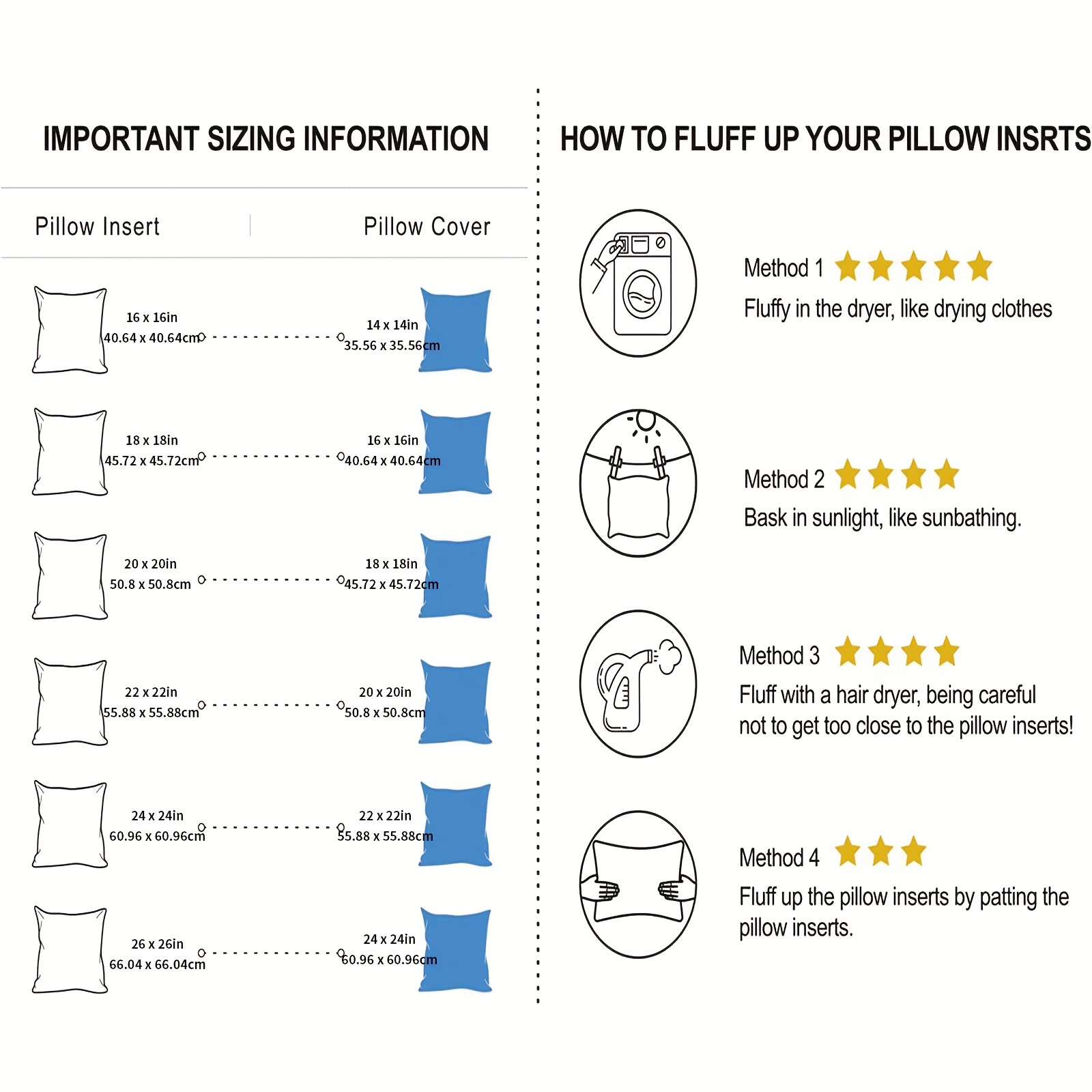 Pillow insert size clearance guide