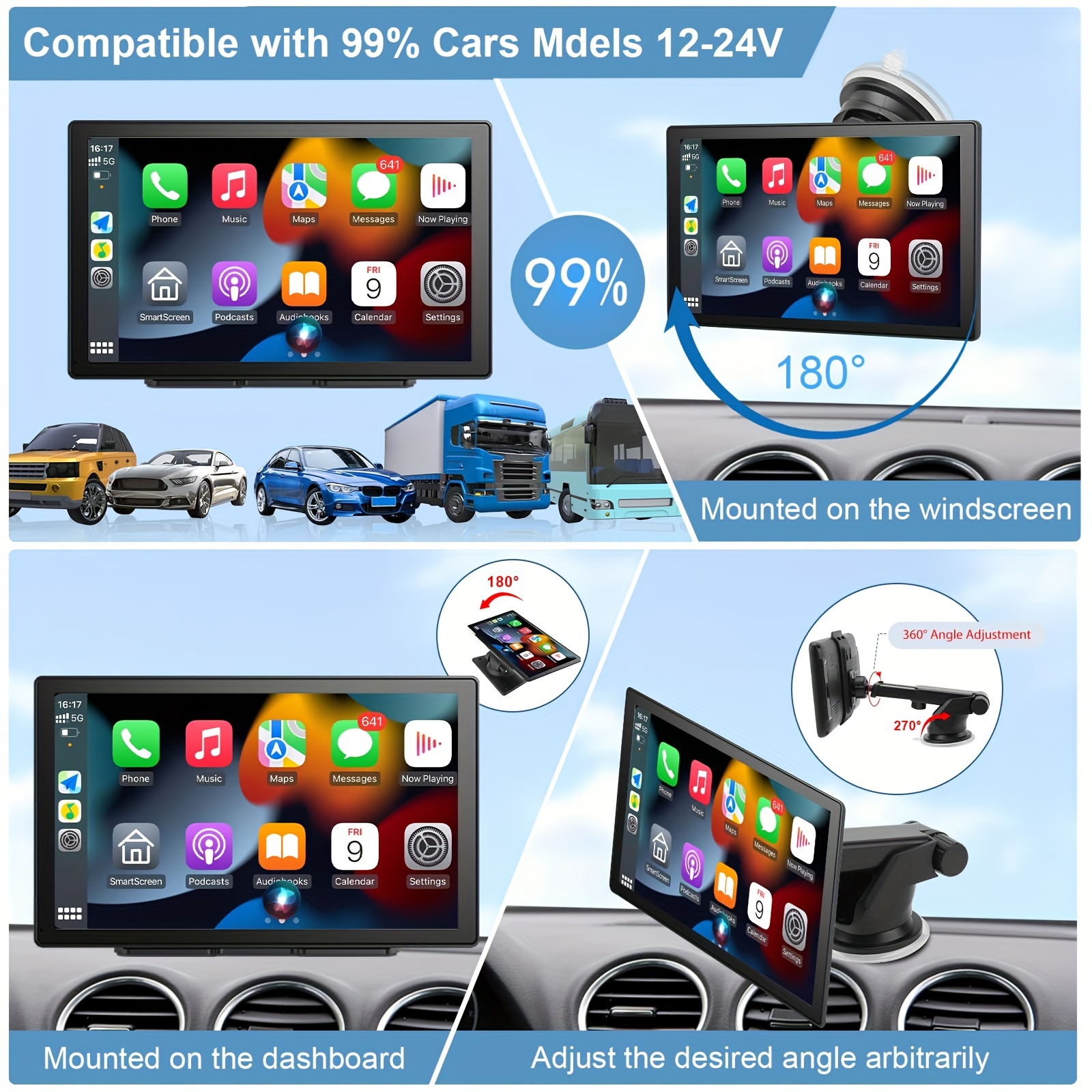 22.86 Cm Portable Car Stereo With 2.5K Dash Cam, Wireless CarPlay & Android  Auto HD IPS Touchscreen Car Radio With 1080P Backup Camera