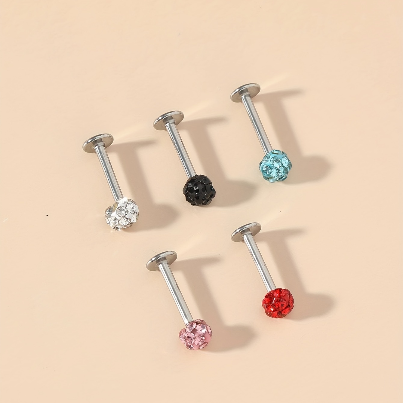 5pcs Rhinestone Stainless Steel Nose Studs, Gift Set