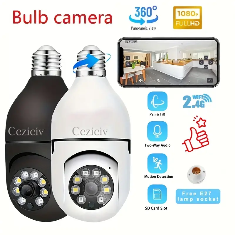 1080p Panoramic IP Camera with Motion Detection, Night Vision, & Two-Way Communication