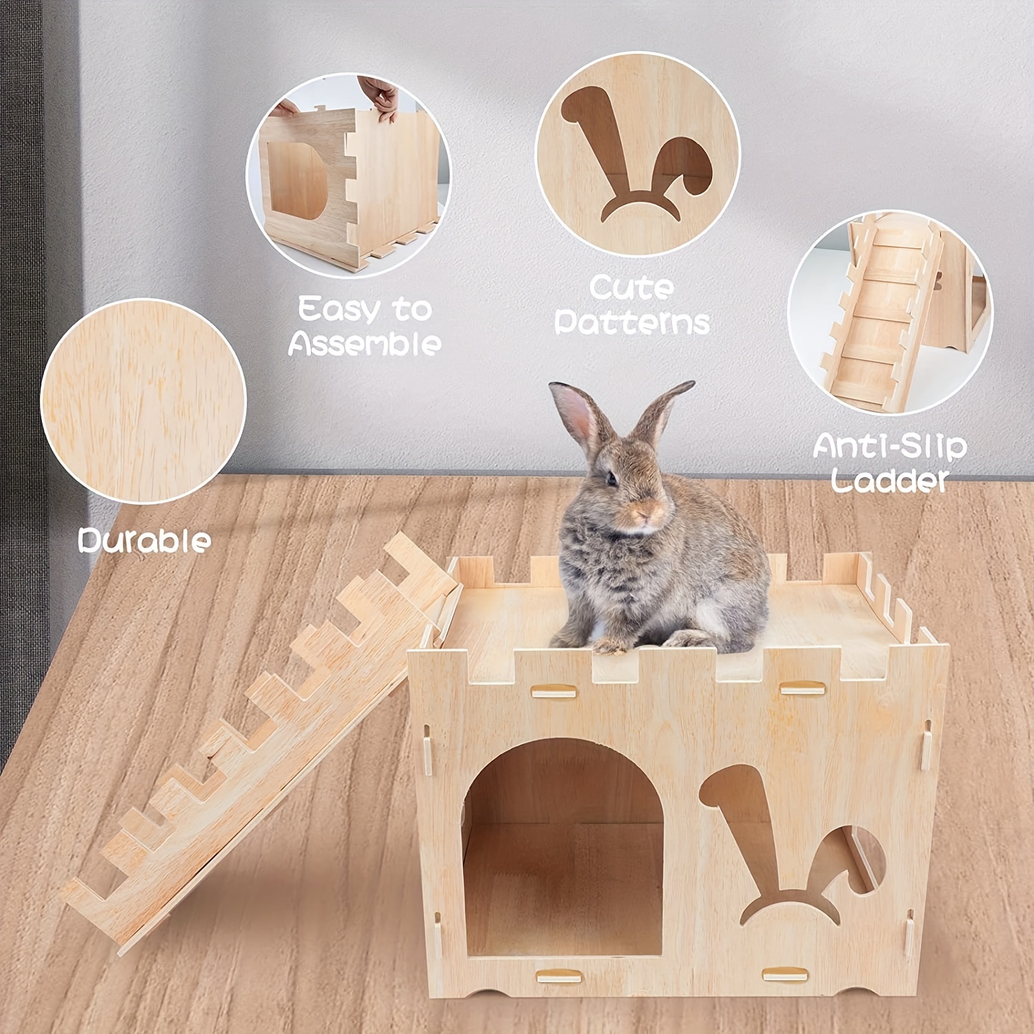 1pc Pet Wooden Diy Hideout House For Hamster Rabbit Small - Temu