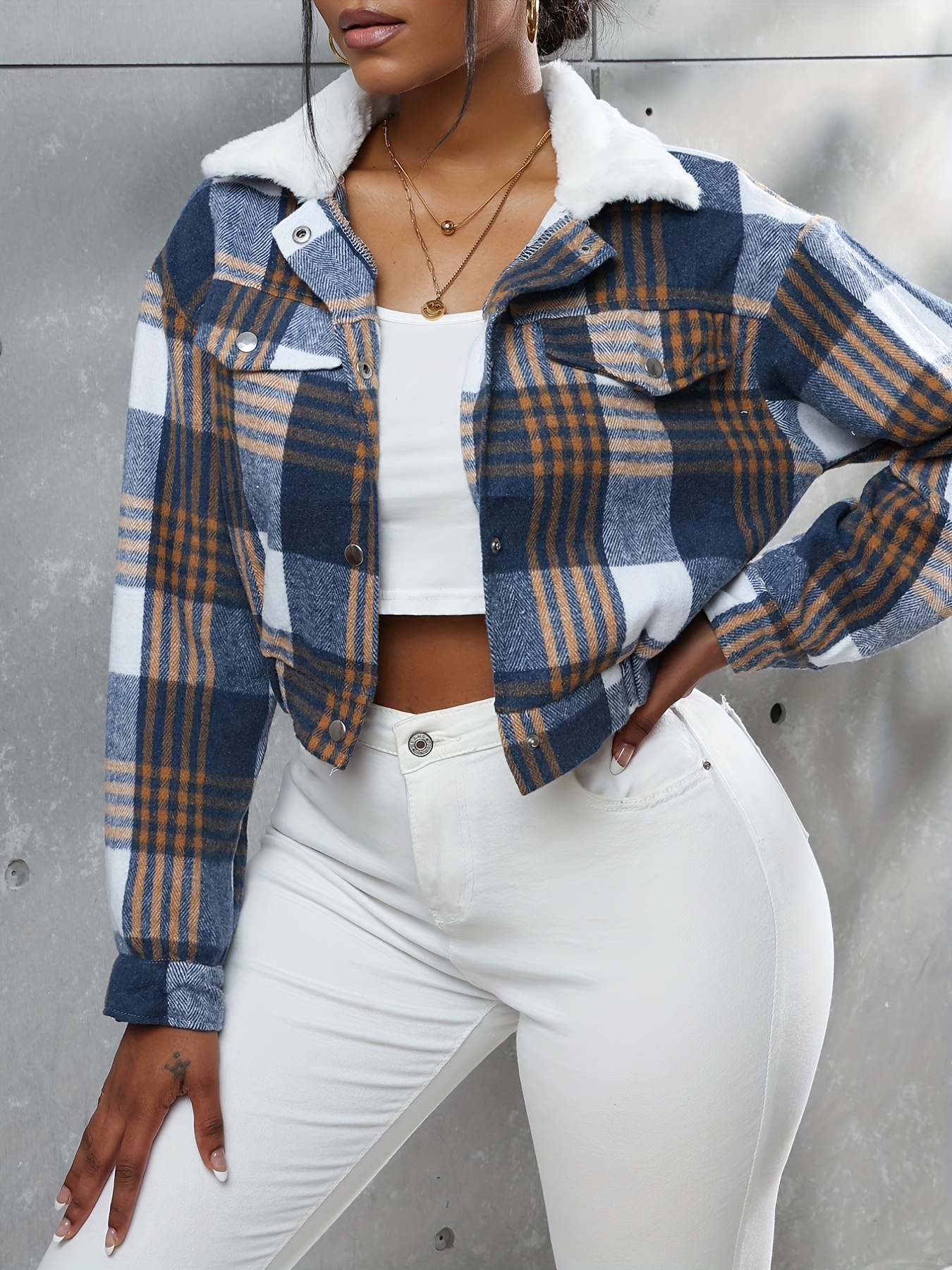 Plaid faux fur on sale jacket