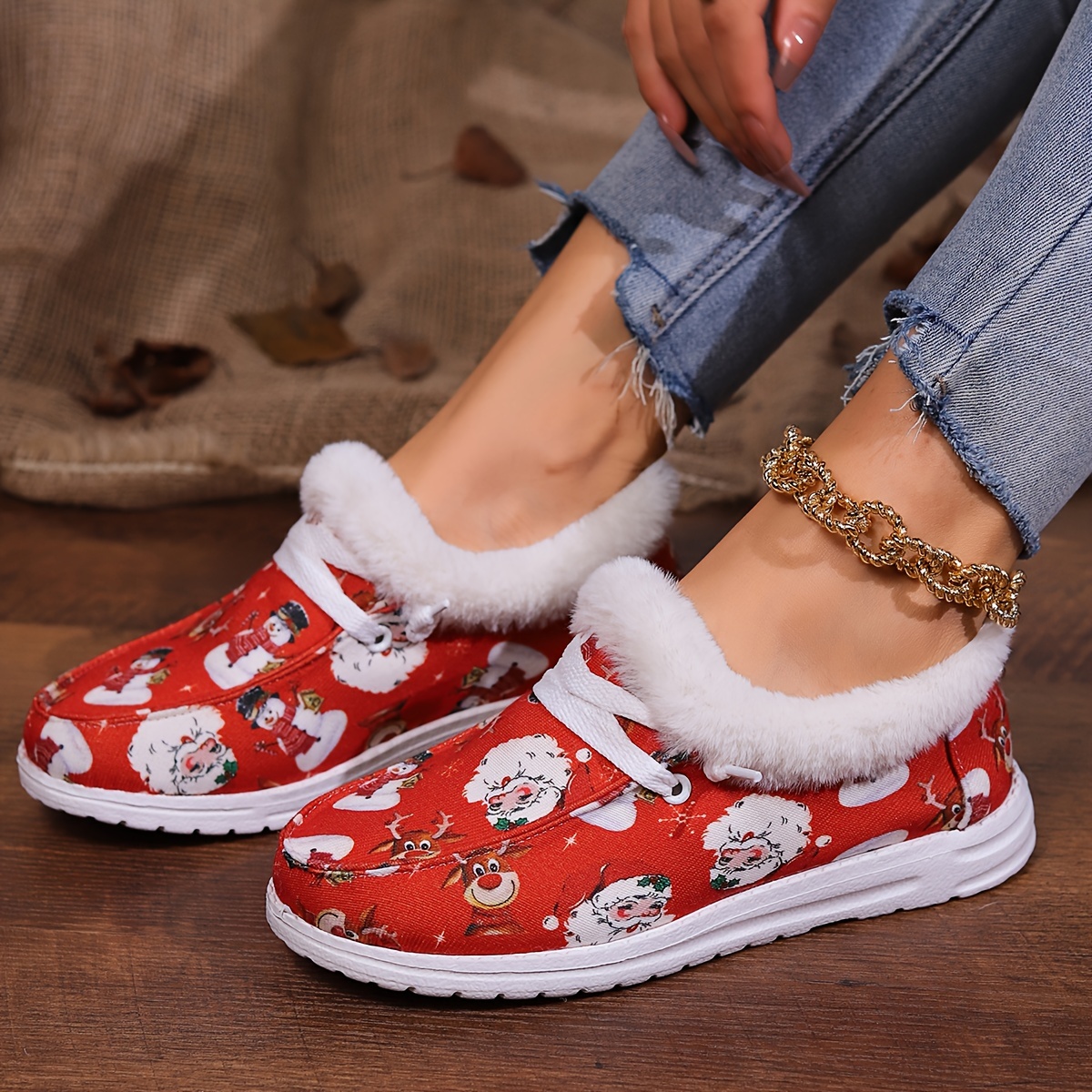 Women's Fashion Christmas Style Snow Boots, The Upper Is Decorated With ...
