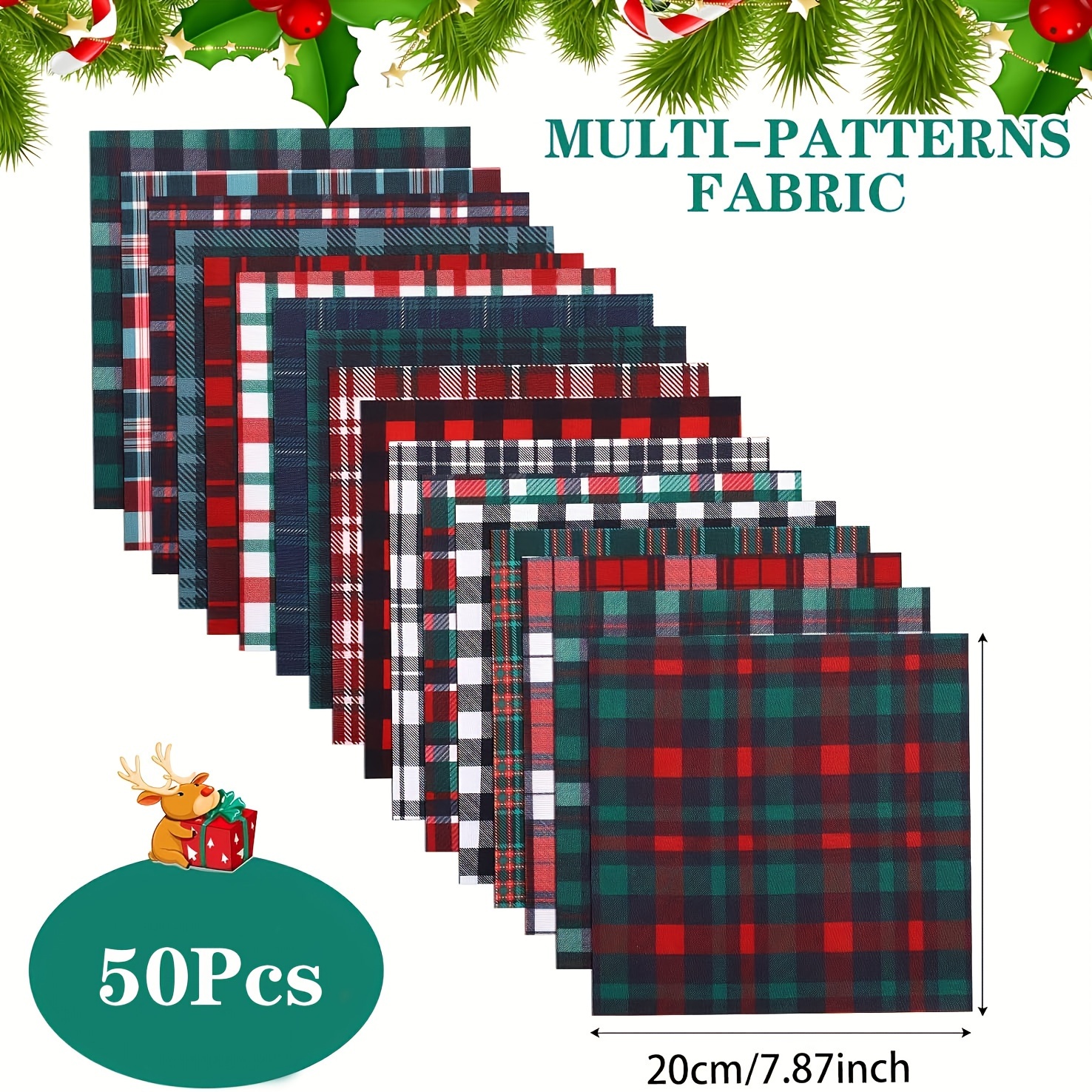 50Pcs Plaid Fabric Squares Cotton Fabric Squares Quilting Fabric
