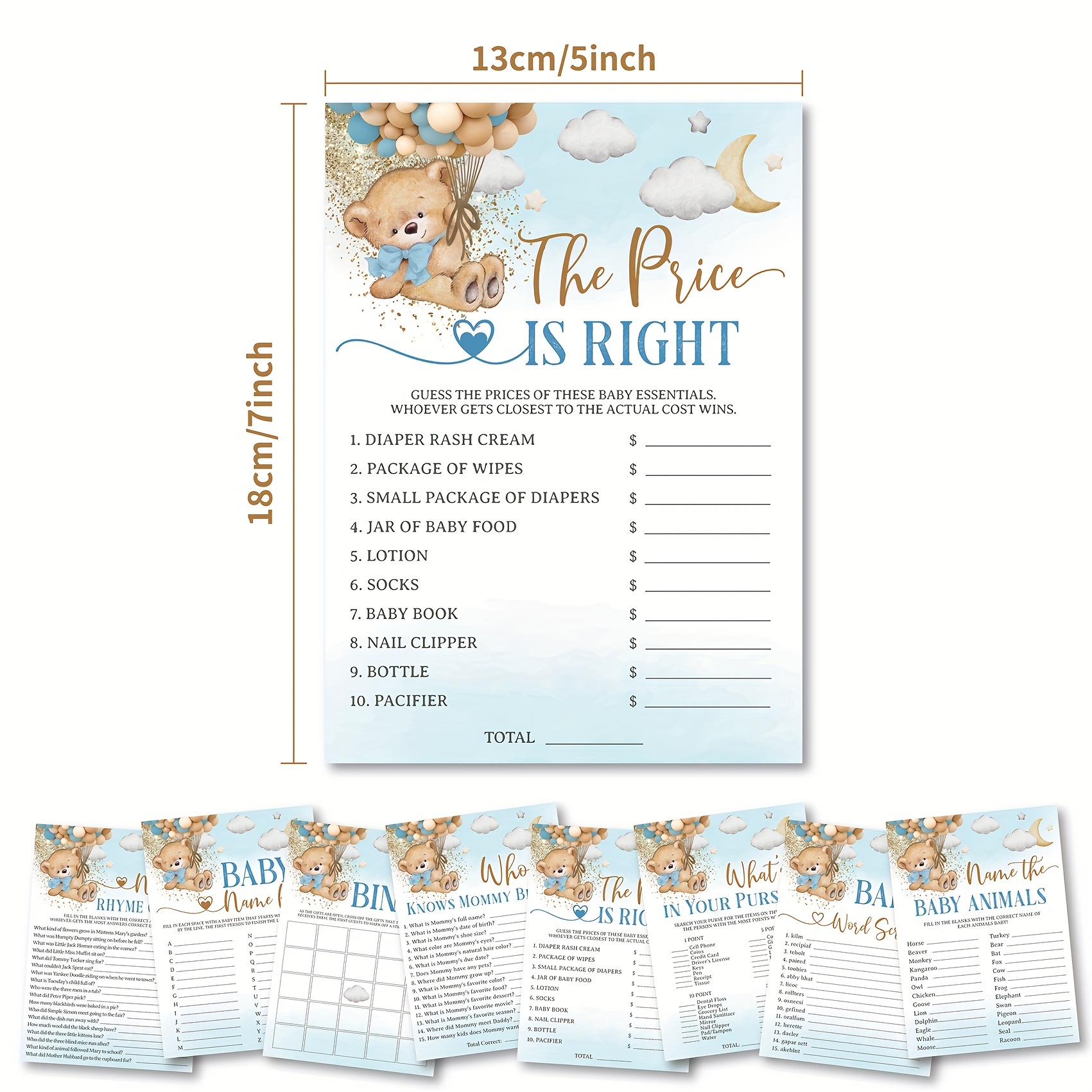 2 in 1 Bear Blue Gold Baby Shower Game Package 8 Fun Temu