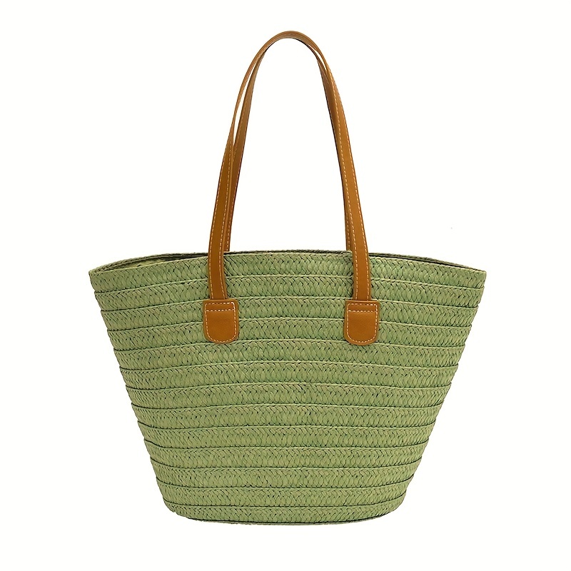 Straw Tote Bag with Top Handle - Sage Green - Accessories – Bonny Flair