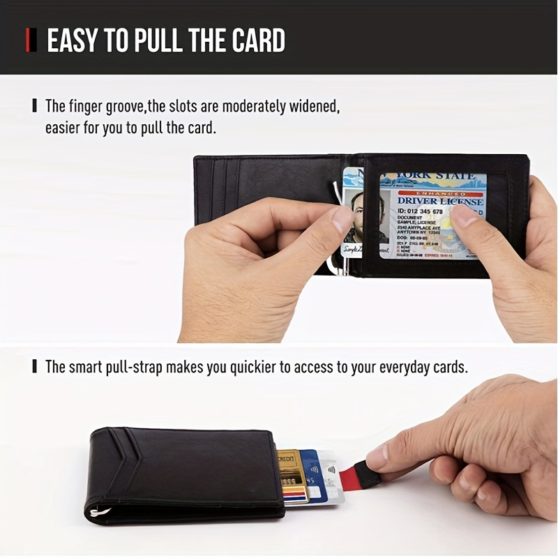 Money Clip Card Holder With Pull Strap