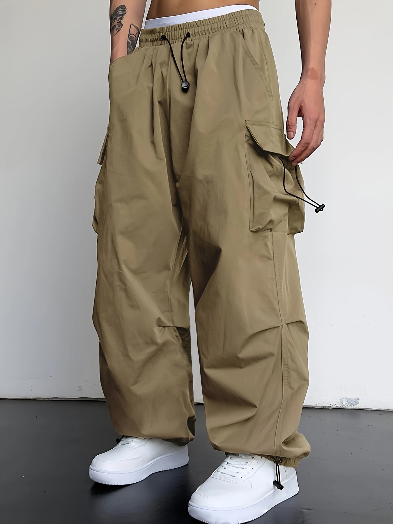 Homme Cargo Combat Multi-pocket Pantalon de travail ample Taille élastique  Bas décontractés