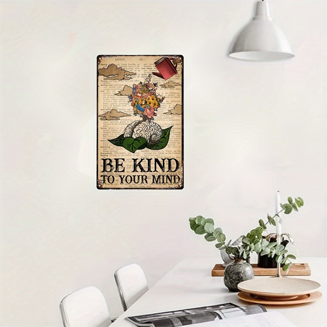 1pc Metal Vintage Tin Sign Love Reading Book Be Kind To Your Mind Sign,  Self Love, Bookworm Gifts, Book Lovers Poster, Wall Art Mental Health Gift  Wal