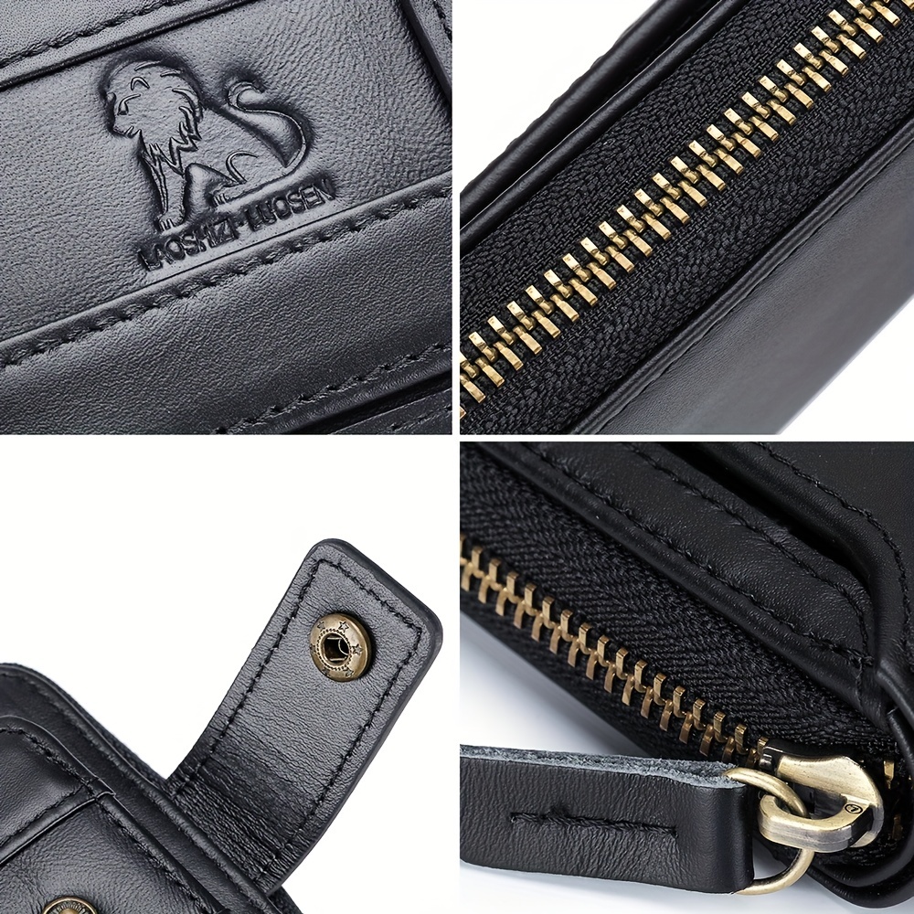 Men's Leather Rfid Blocking Wallet Large Capacity With Zipper Coin Pocket