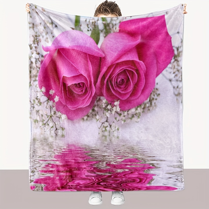 Floral Flannel Blanket Rose Blanket Soft Cozy Warm Nap Temu