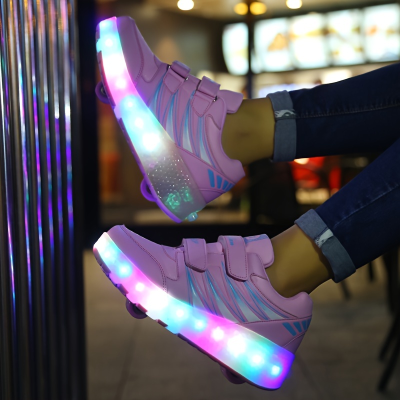 Chaussures À Roulettes Lumineuses LED Pour Fille Avec Fermeture  Auto-agrippante, Baskets Confortables À Roulettes Amovibles Pour Enfants Et  Adolescents En Plein Air - Temu France