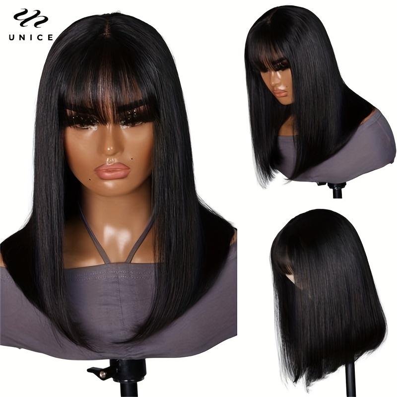 Reddish Brown Short Straight Human Hair Wigs Bangs 4x0.75 Temu