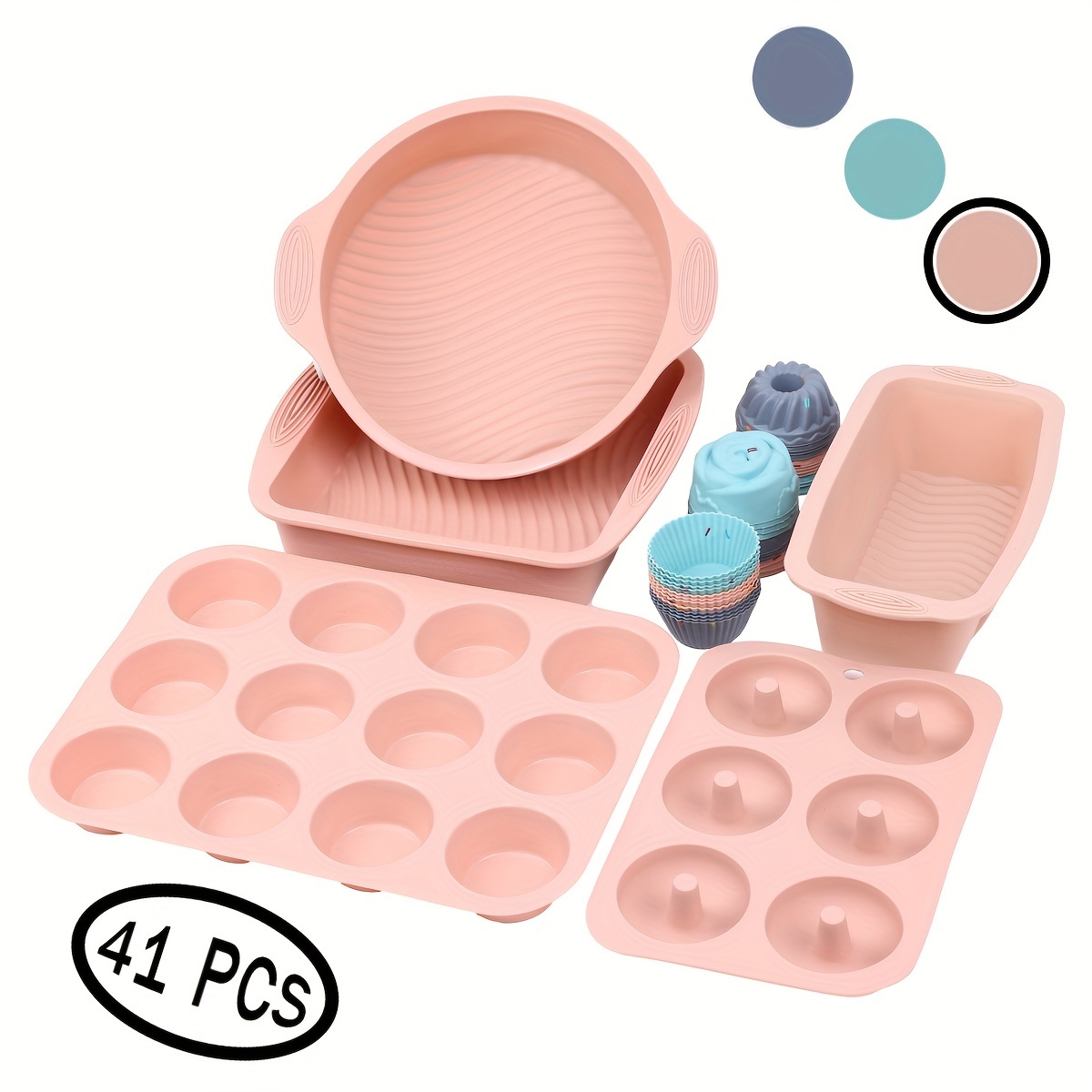 41 Pieces Silicone Baking Pan, Silicone Cake Molds, Baking Sheet, Donut  Pan, Silicone Muffin Pan with 36 Pack Silicone Baking Cups, Dishwasher Safe