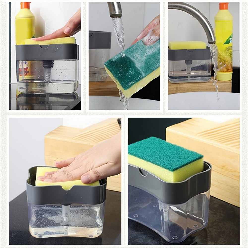 KITCHEN SPONGE HOLDER WITH LIQUID REFILL DISPENSEER, SINK TOP