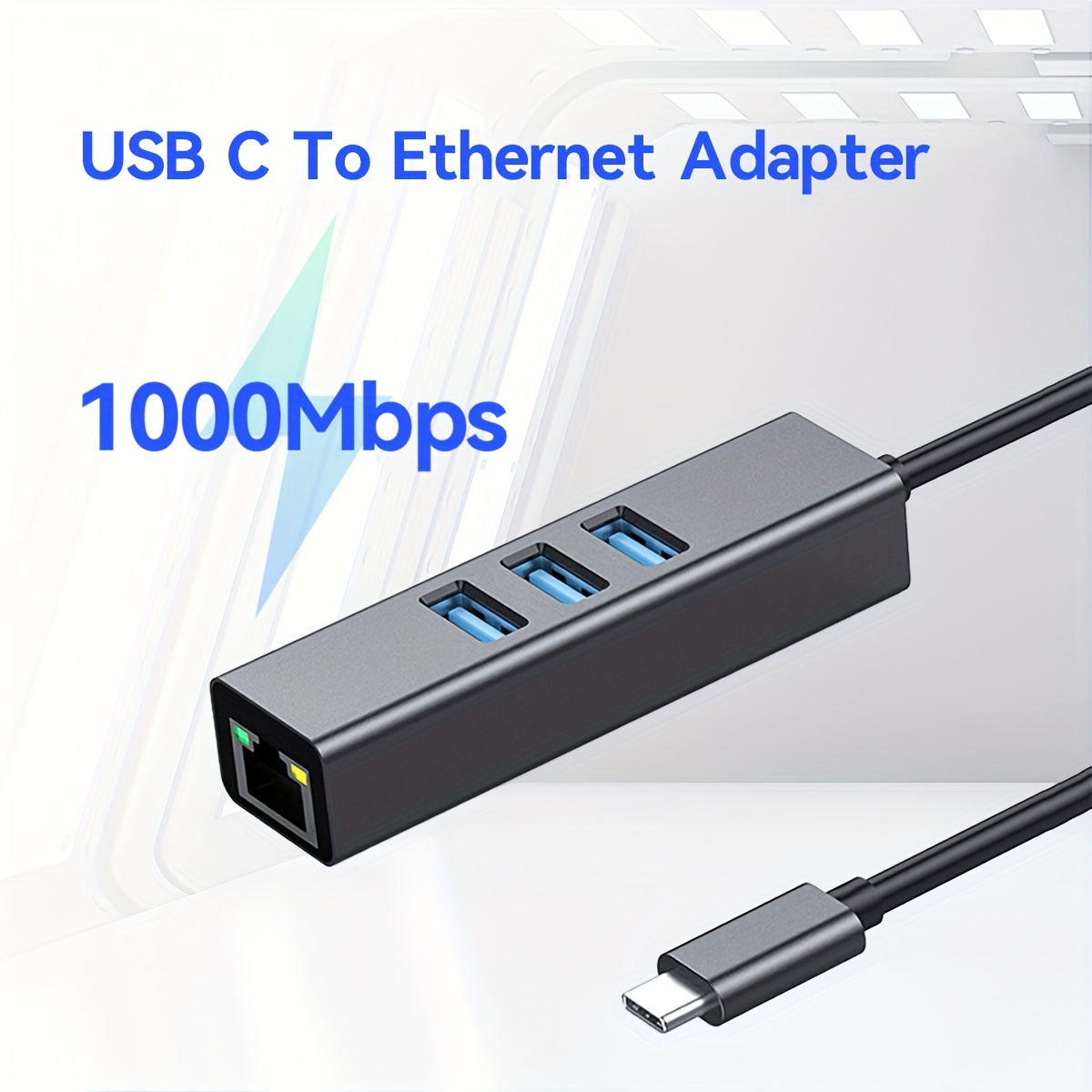 Adaptateur USB 2.0 type C au réseau Ethernet RJ45 10/100 avec concentrateur  3 ports USB de type A