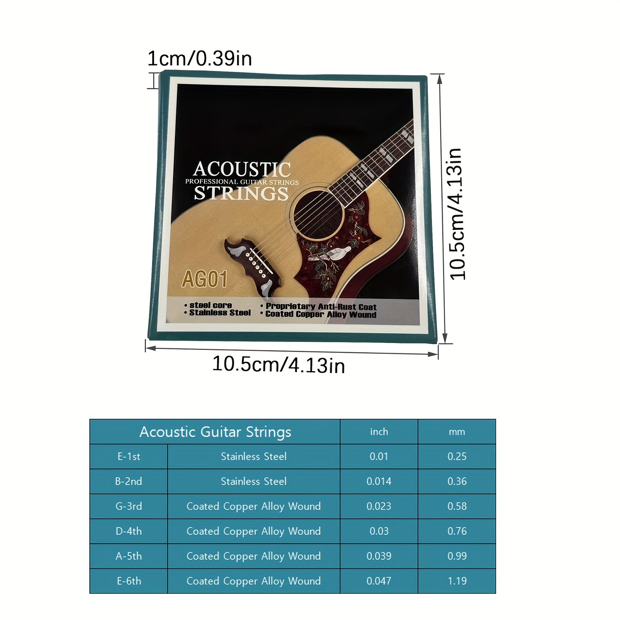 Cordes de guitare acoustique E B G D A jauges à corde unique 01201402402703