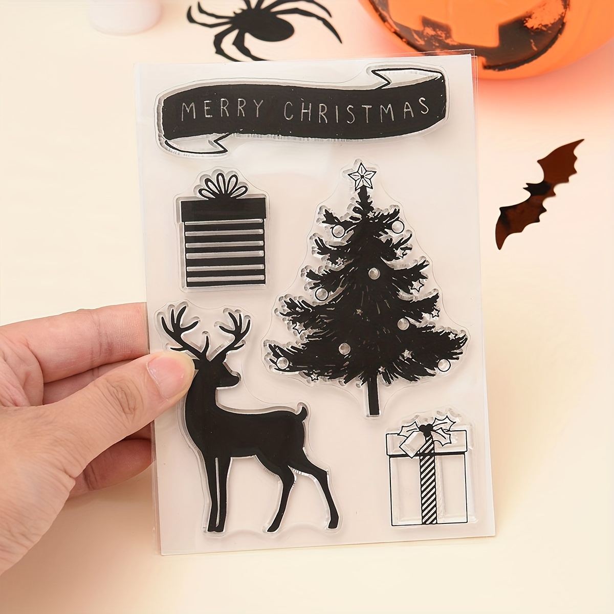 Merry Christmas Trees Deer Clear Stamps for Card Making Decoration DIY  Scrapbooking, Greeting Words Transparent Rubber Seal Stamps for Photo Card