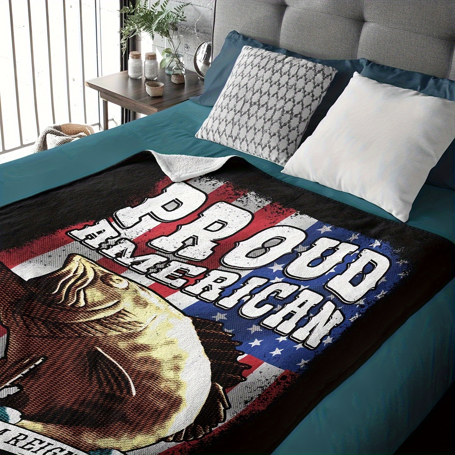 American Flag Fish Proud America Quotes Blanket Let Freedom - Temu