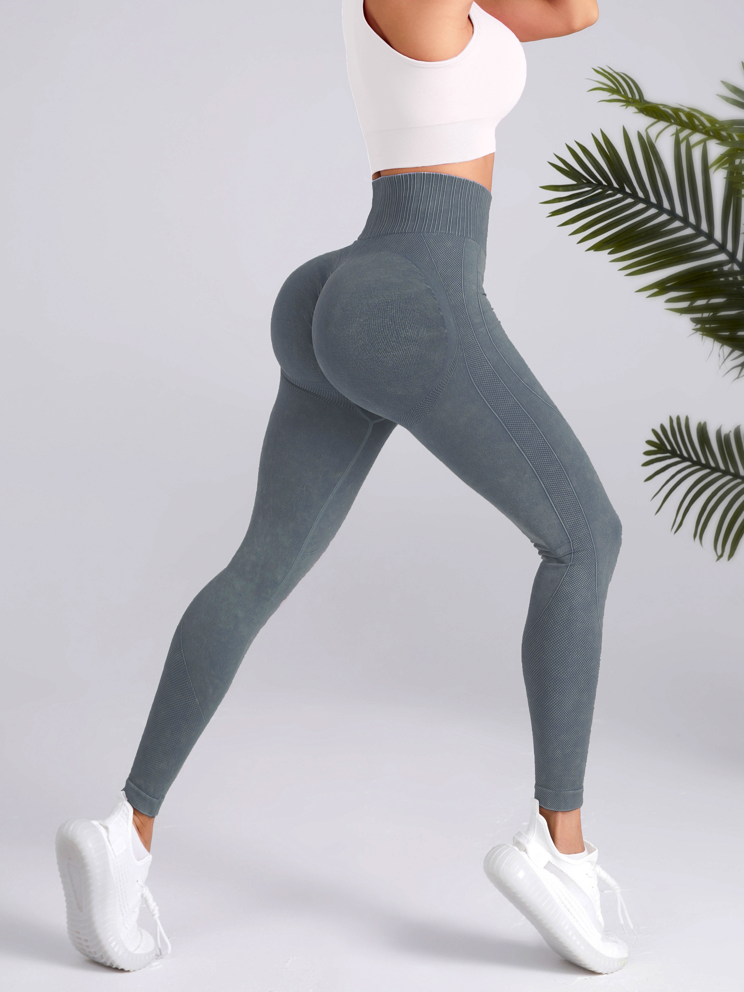 Solid Color High Waist Middle Seam Textured Leggings for Women