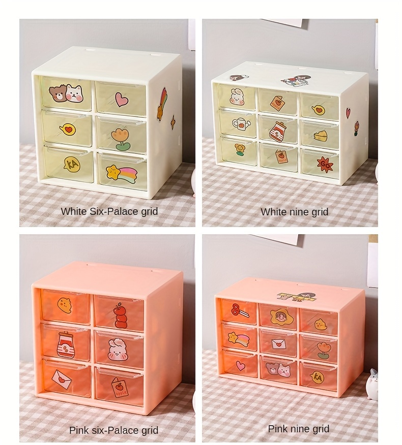 Mini Plastic Storage Organizer And Cute Stickers, Mini Drawer