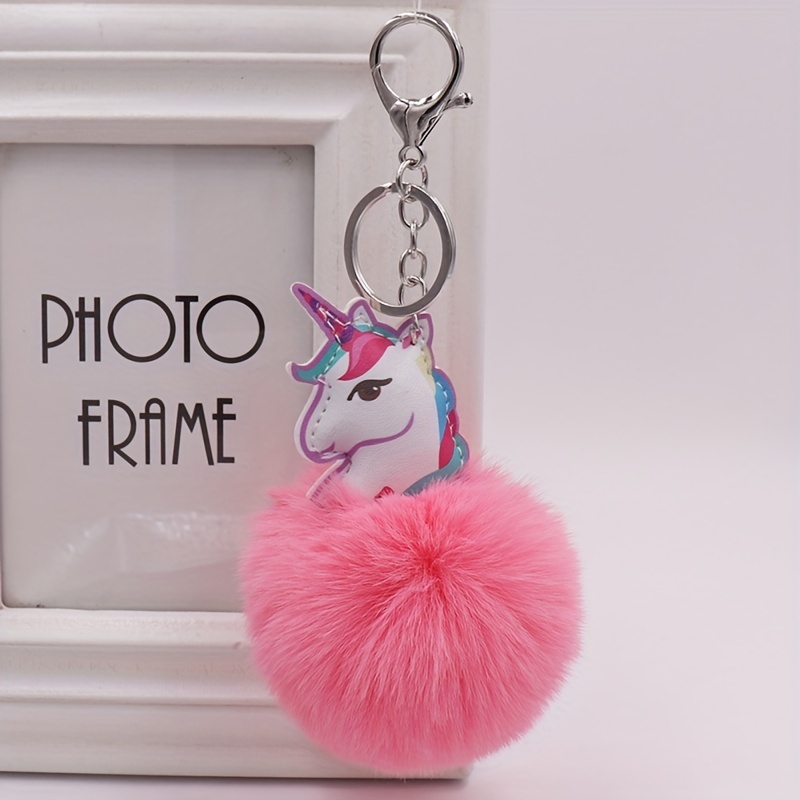 Fluffy Unicorn Pom Pom Charm Keychain