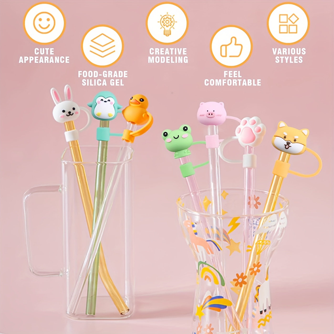 Cute Silicone Straw Plug, 1pc Straw Tip Cover Reusable Drinking Dust Cap  Cup Straw Accessories, Home Kitchen Party Gifts