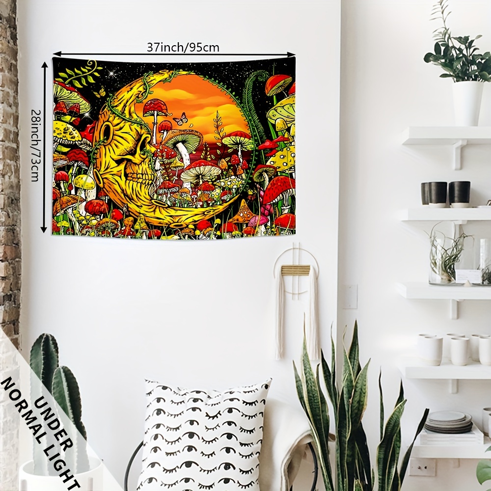 1pc Mushroom Blacklight Tapestry Uv Reactive Peach Skin - Temu