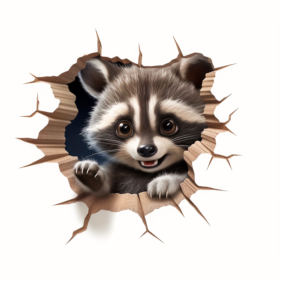 1 Cute Playful Baby Raccoon Stickers For Wall Fridge Toilet - Temu