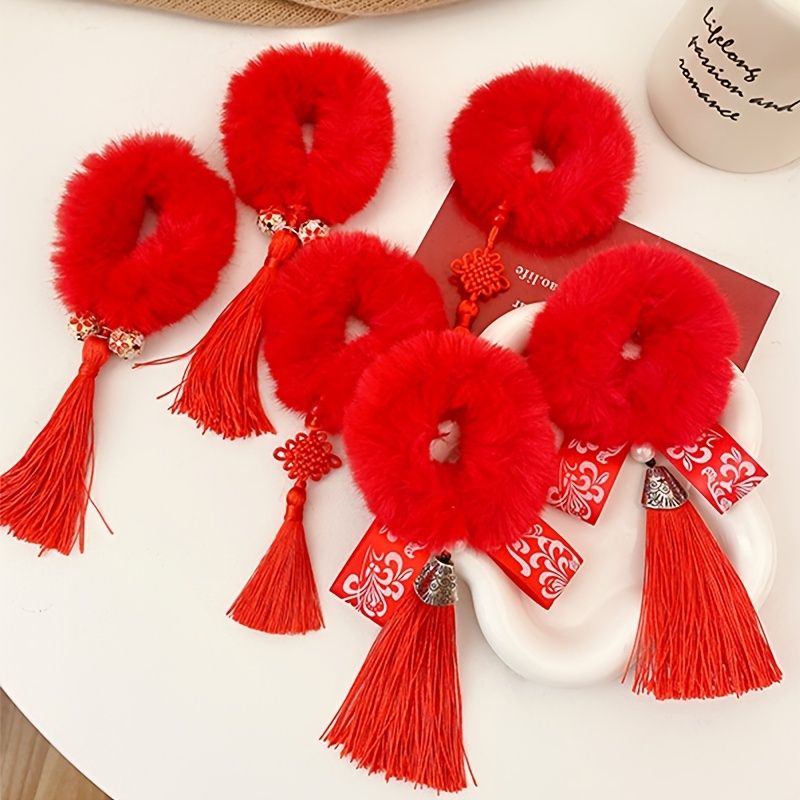 Baby Girls Stretch Hair Tie Red Plush Tassel Rubber Bands Hair Rope Hair  Bands Hair Accessories For Chinese Spring Festival New Year Children's Gift  - Baby Products - Temu
