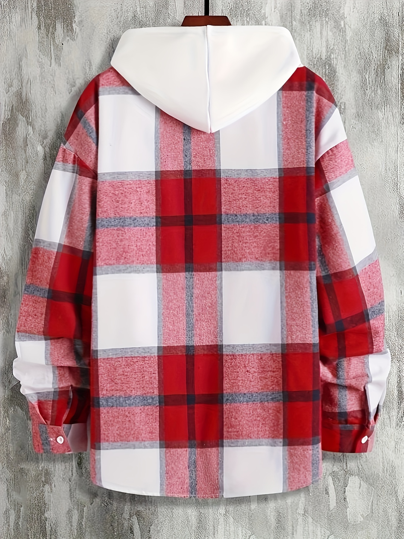 Plaid Button Up Hooded Shirt for Men