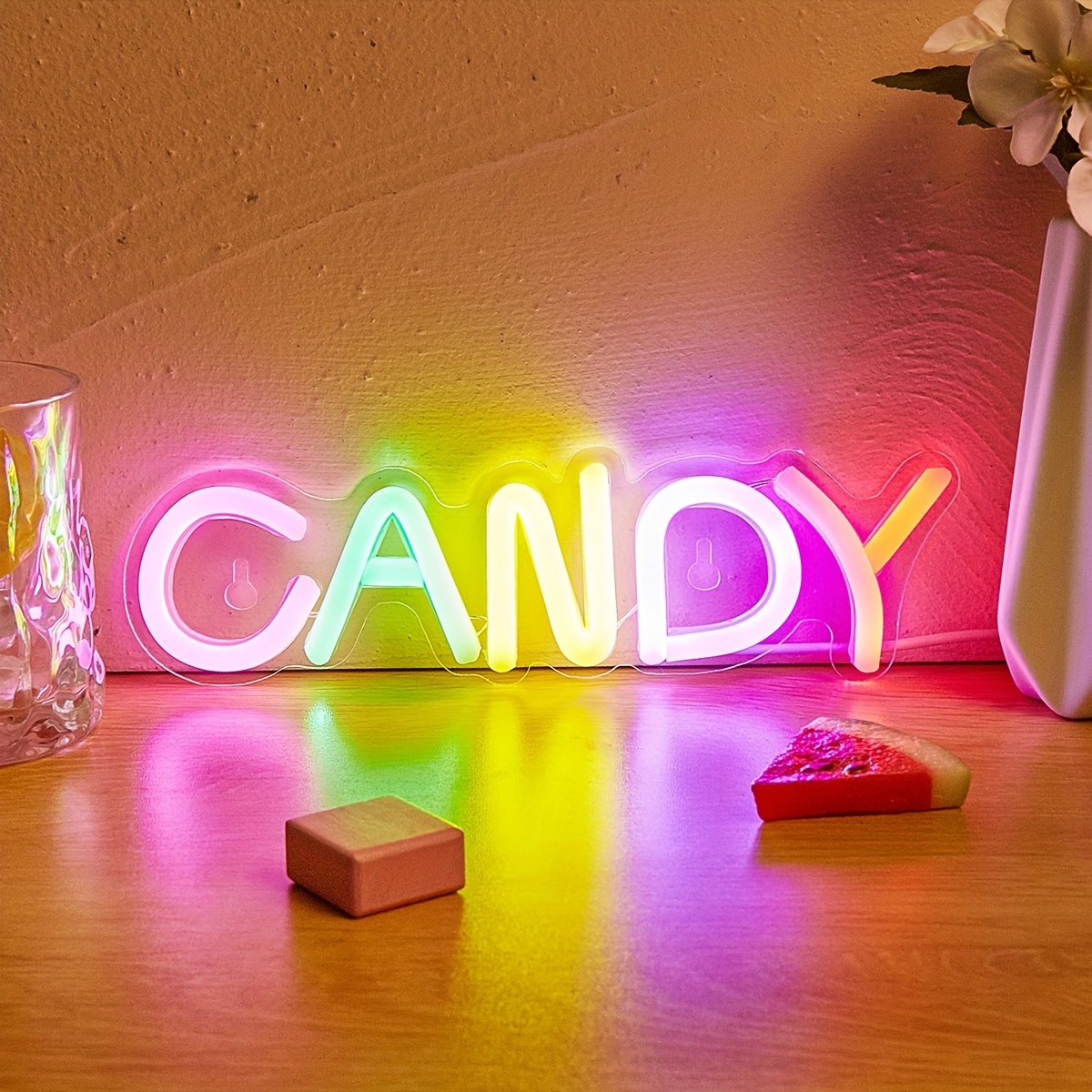 

1pc Candy Led Neon Sign For Wall And Table Decor, Light Up Signs Usb Powered Neon Lights Signs, For Bedroom Kids Room Bar Wedding Party Decoration