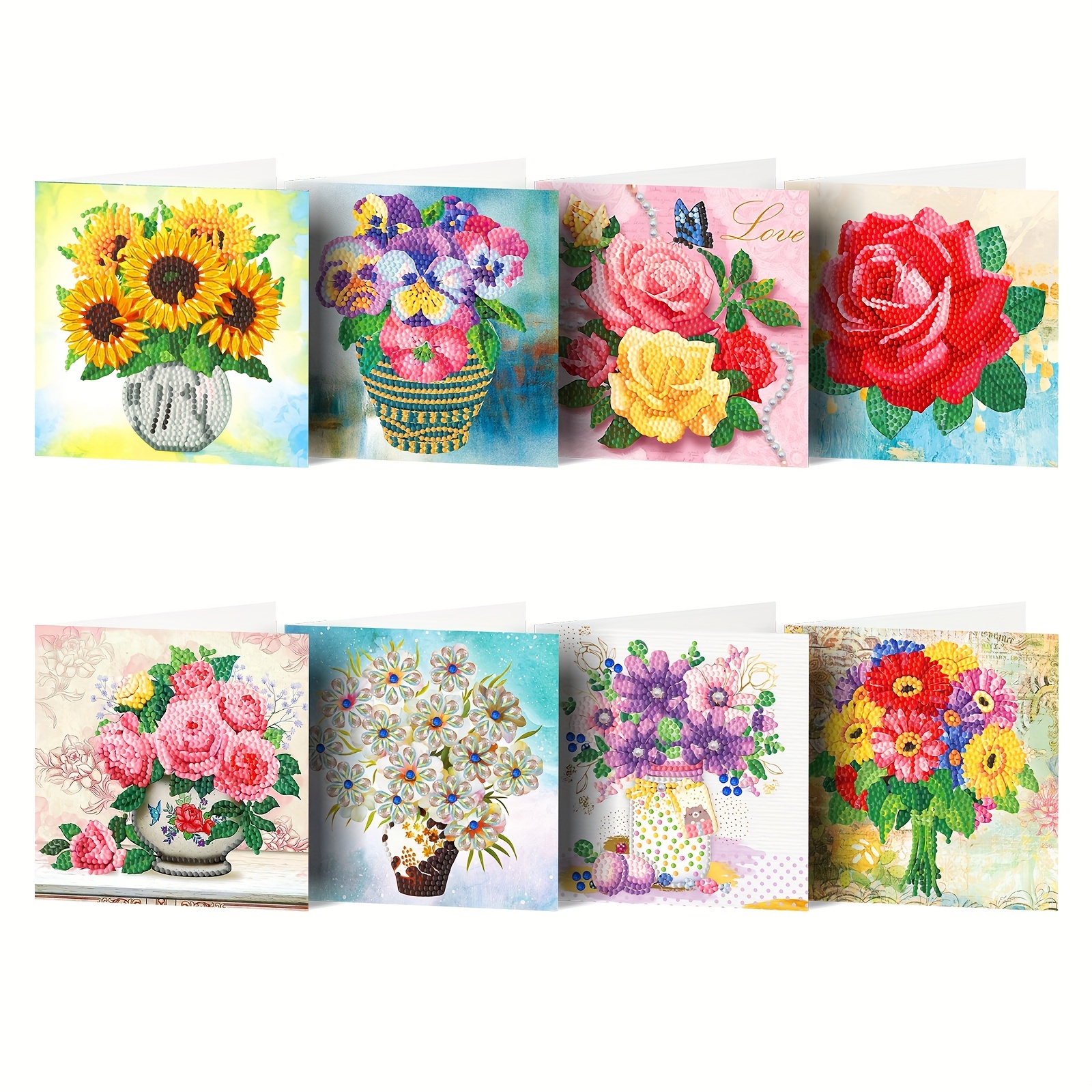 

8pcs Diamond Painting Hand-made Diy Simple Ins Style, Romantic Flowers, A Variety Of Theme Greeting Cards, Holiday Activities, Birthday Party Greeting Cards