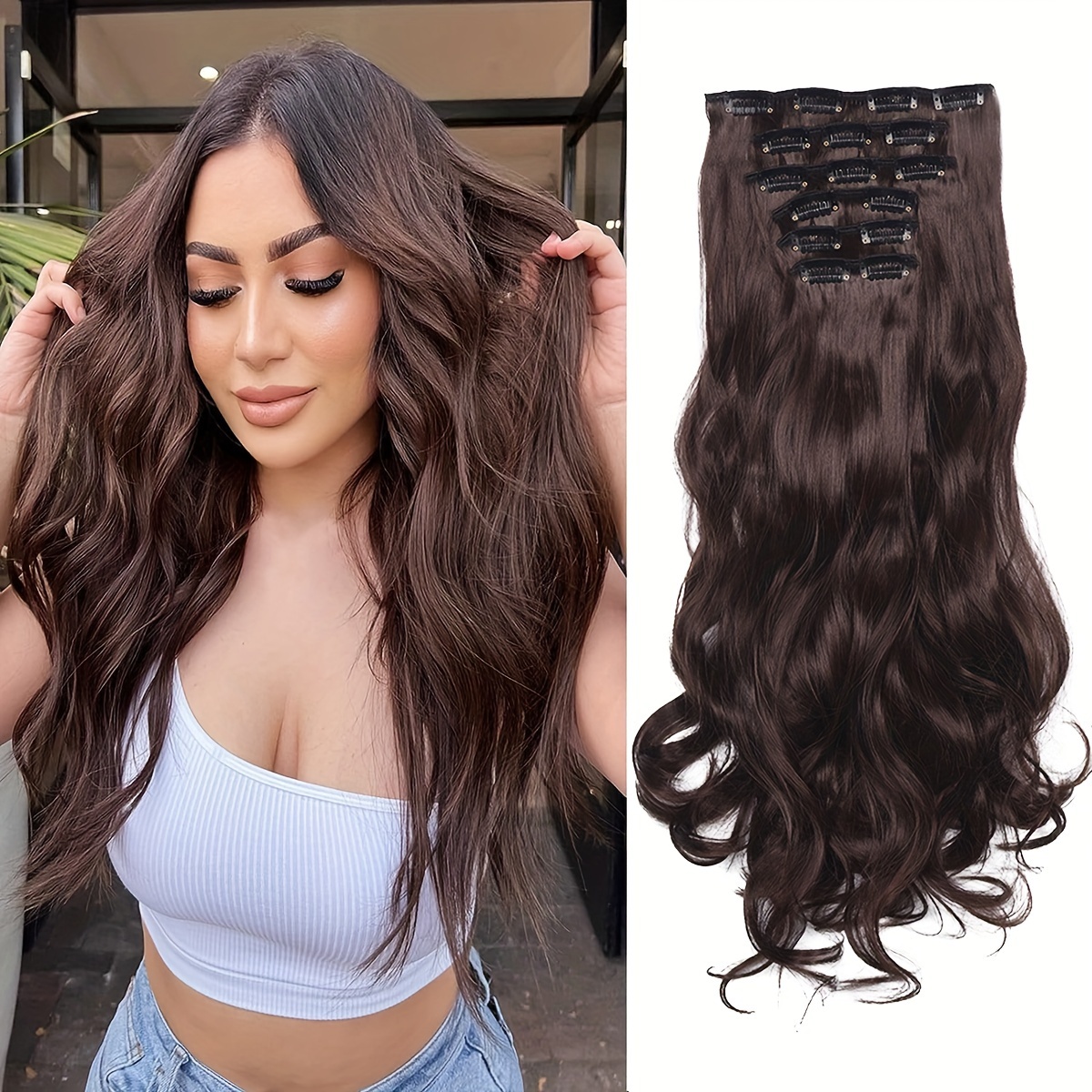 6pcs multi   in body wave hair extensions 18 double weft synthetic heat resistant curly waves for women and girls details 3