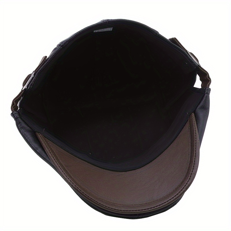 Dark Coffee Mature 1pc Beret, Men's Retro Leather Sun Visor Warm Flat Adjustable Beret Temu