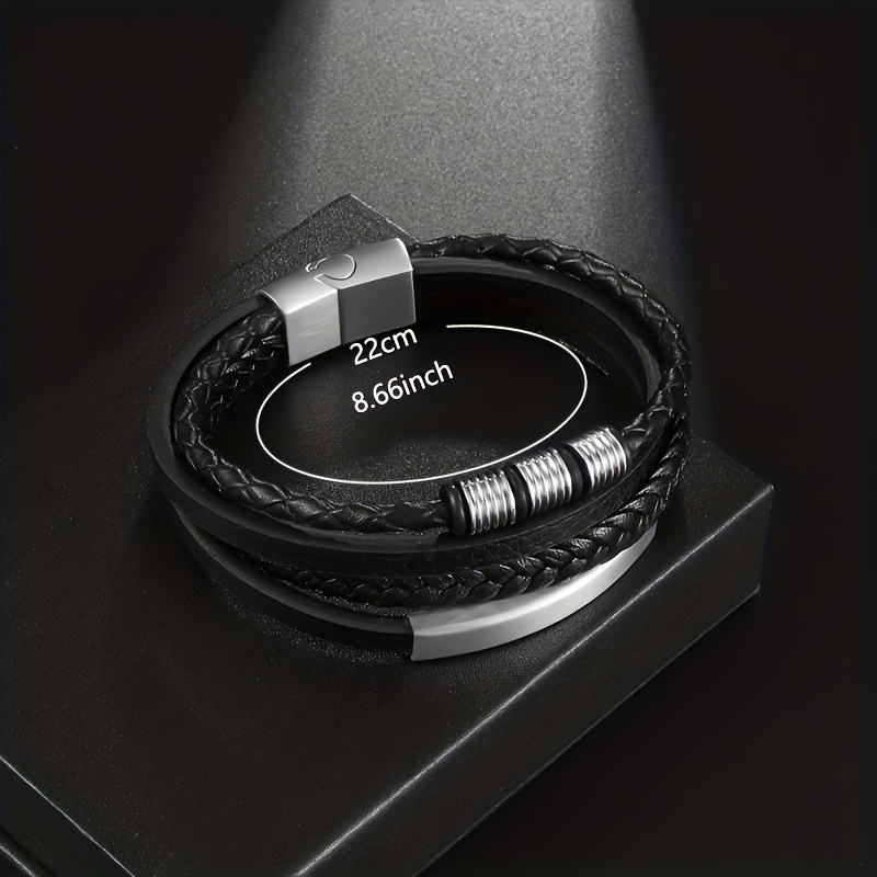 Classic Layer PU Leather Braided Bracelet with Magnetic Buckle